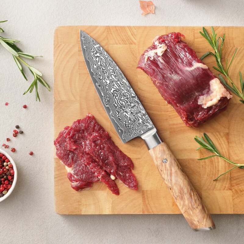 Zayiko Kinone - kleines Chefmesser 17cm - Damastmesser aus schwarzem Stahl