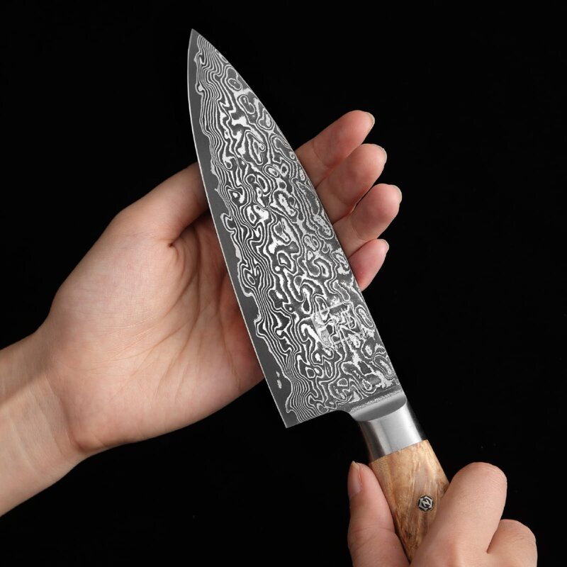 Zayiko Kinone - kleines Chefmesser 17cm - Damastmesser aus schwarzem Stahl