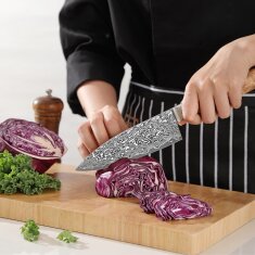 Zayiko Kinone - kleines Chefmesser 17cm - Damastmesser aus schwarzem Stahl