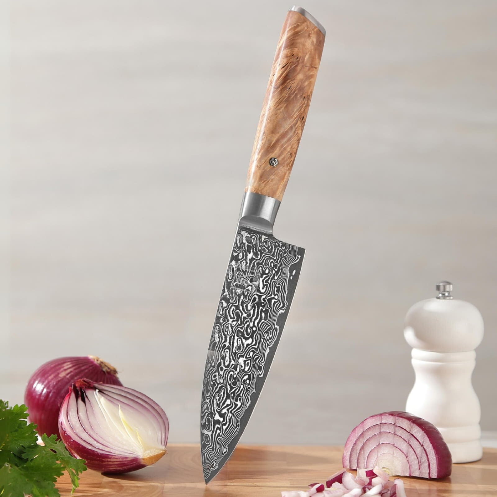 Zayiko Kinone - kleines Chefmesser 17cm - Damastmesser aus schwarzem Stahl