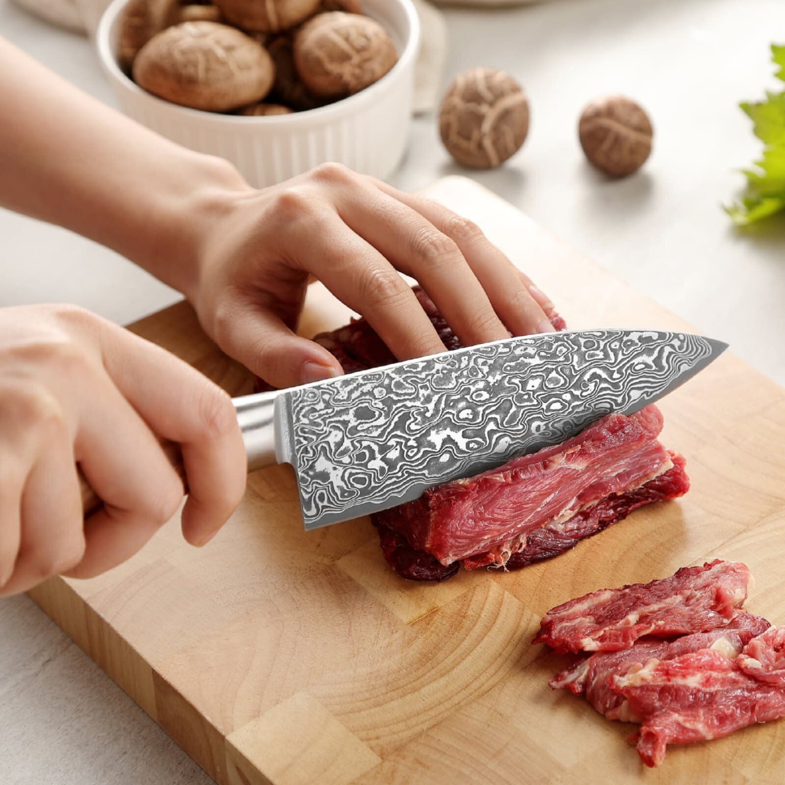 Zayiko Kinone - kleines Chefmesser 17cm - Damastmesser aus schwarzem Stahl