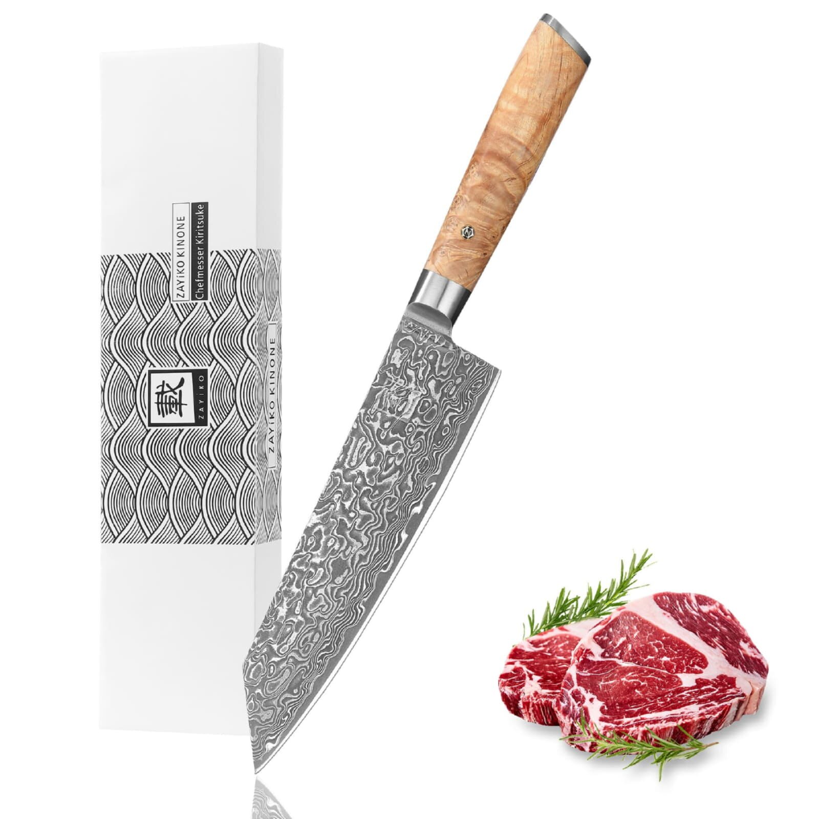 Zayiko Kinone - Kiritsuke 20cm - Damastmesser aus schwarzem Stahl
