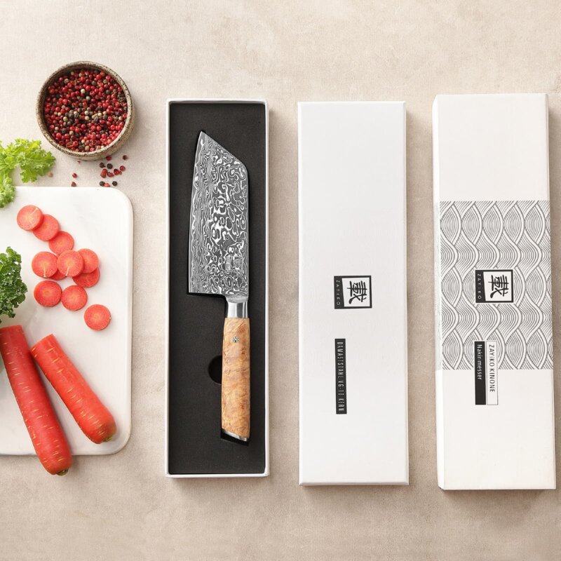 Zayiko Kinone - Nakiri 16cm - Damastmesser aus schwarzem Stahl