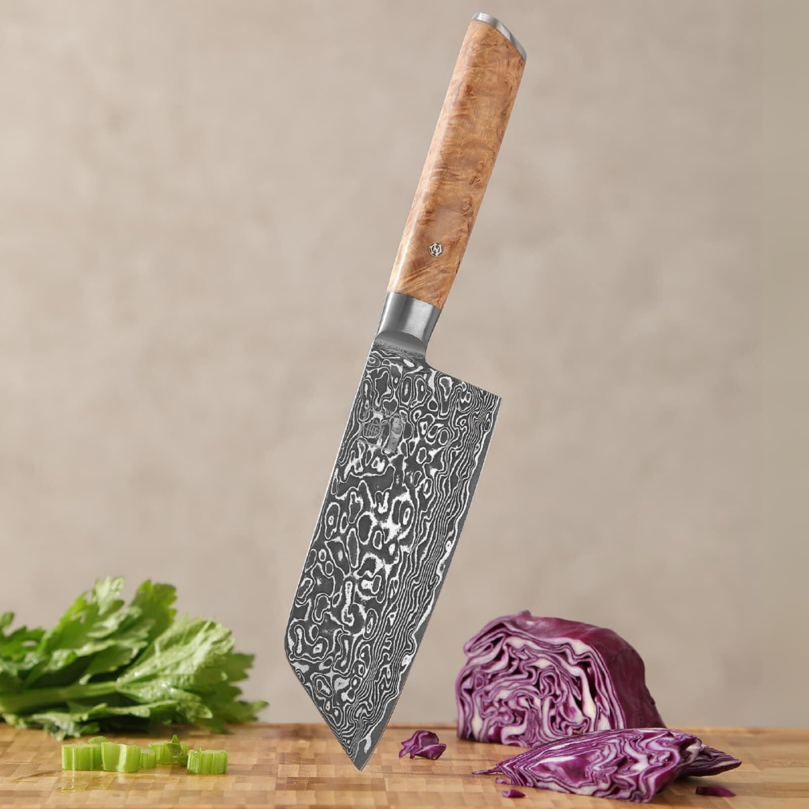 Zayiko Kinone - Nakiri 16cm - Damastmesser aus schwarzem Stahl