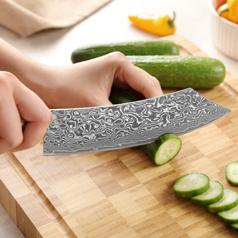 Zayiko Kinone - BBQ- und Blockmesser 20cm - Damastmesser aus schwarzem Stahl