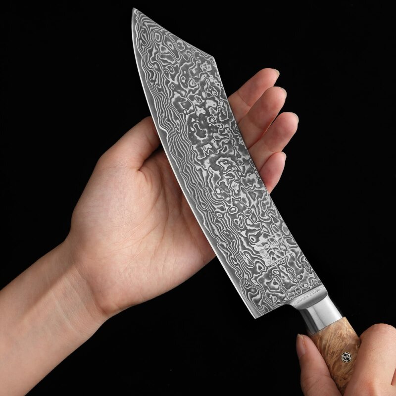 Zayiko Kinone - BBQ- und Blockmesser 20cm - Damastmesser aus schwarzem Stahl