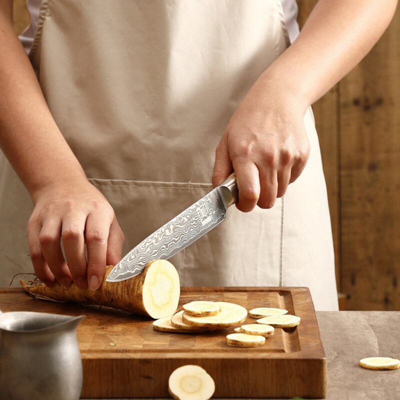 Zayiko Kinone - Tranchier- und Fleischmesser 17cm - Damastmesser aus schwarzem Stahl