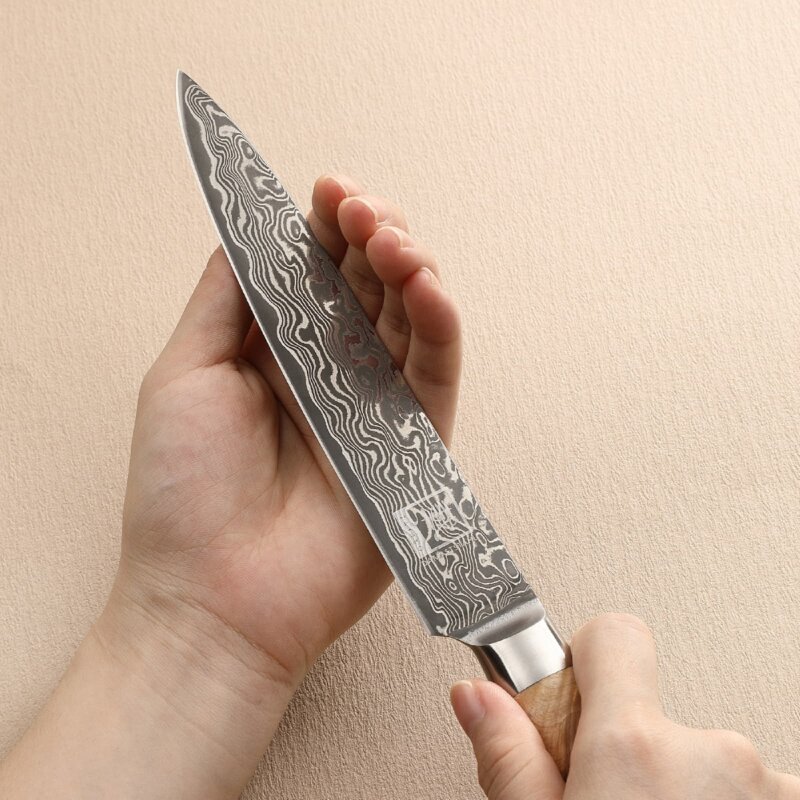 Zayiko Kinone - Tranchier- und Fleischmesser 17cm - Damastmesser aus schwarzem Stahl