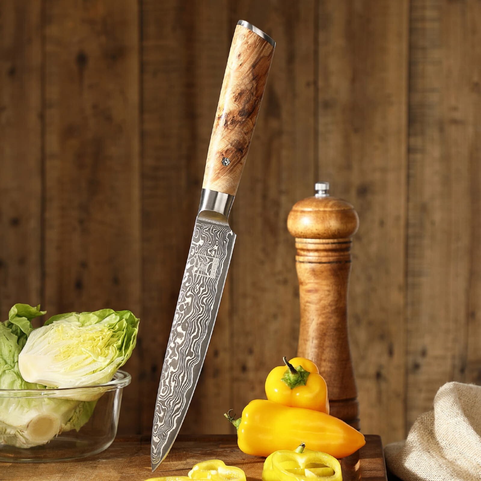 Zayiko Kinone - Tranchier- und Fleischmesser 17cm - Damastmesser aus schwarzem Stahl