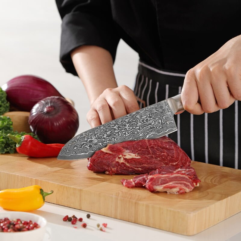 Zayiko Kinone - Santoku 17cm - Damastmesser aus schwarzem Stahl