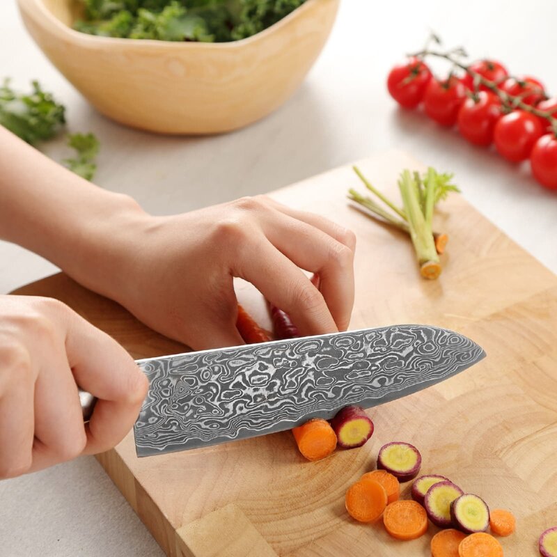 Zayiko Kinone - Santoku 17cm - Damastmesser aus schwarzem Stahl