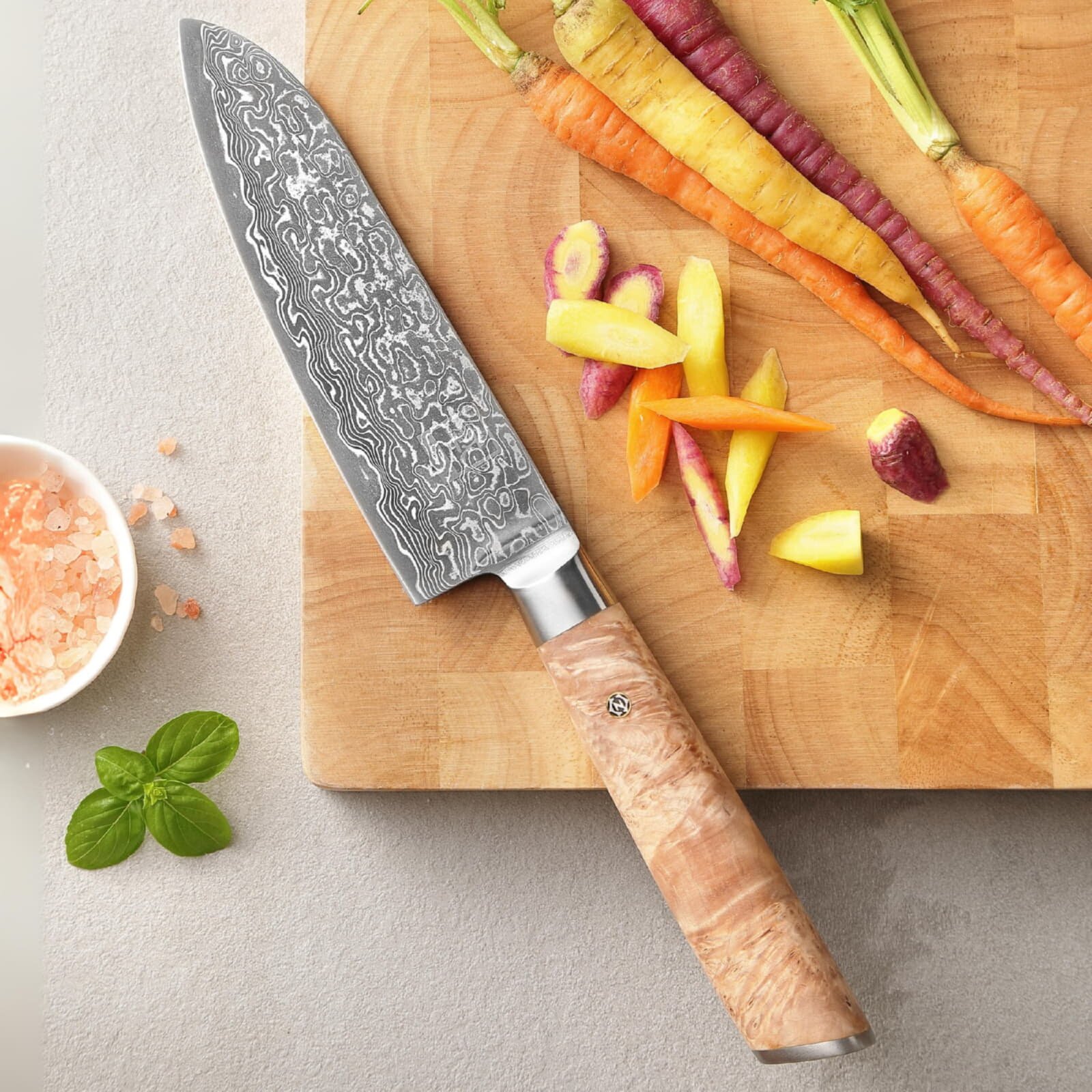 Zayiko Kinone - Santoku 17cm - Damastmesser aus schwarzem Stahl