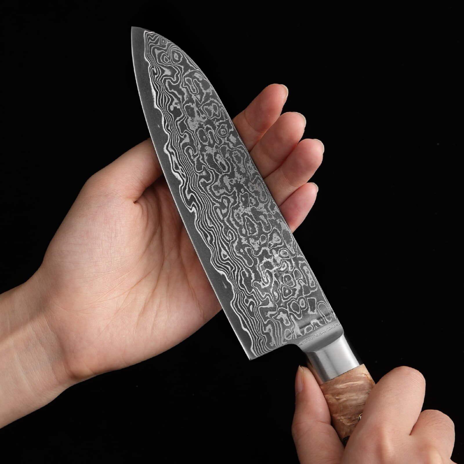 Zayiko Kinone - Santoku 17cm - Damastmesser aus schwarzem Stahl
