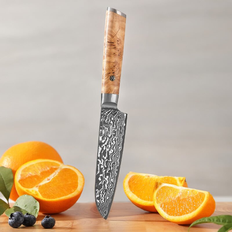 Zayiko Kinone - kleines Santoku 12cm - Damastmesser aus schwarzem Stahl