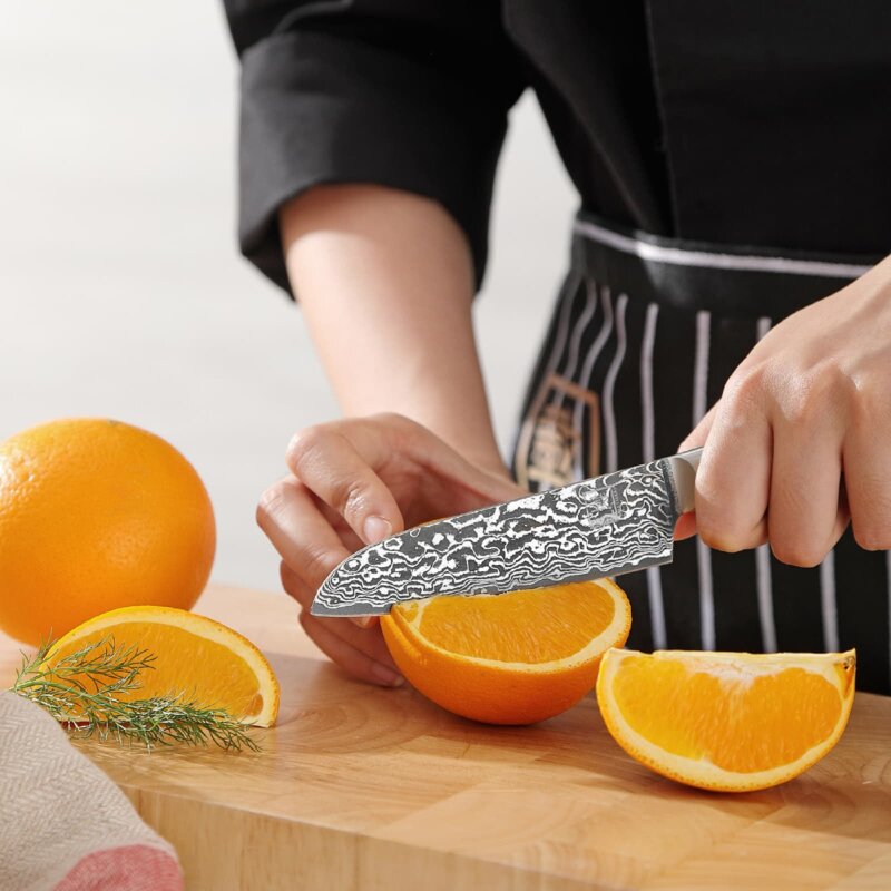 Zayiko Kinone - kleines Santoku 12cm - Damastmesser aus schwarzem Stahl