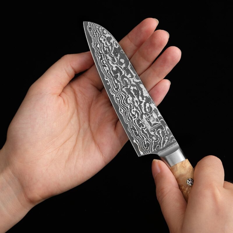 Zayiko Kinone - kleines Santoku 12cm - Damastmesser aus schwarzem Stahl