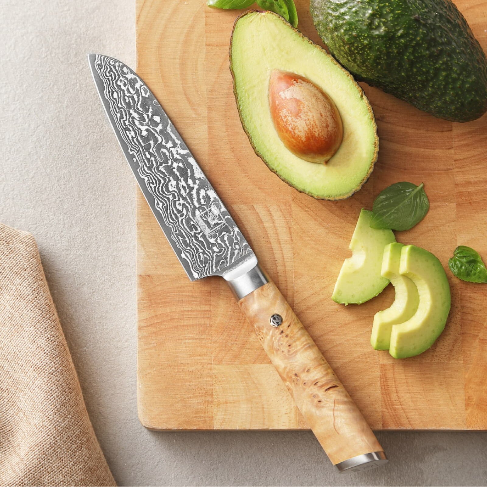 Zayiko Kinone - kleines Santoku 12cm - Damastmesser aus schwarzem Stahl