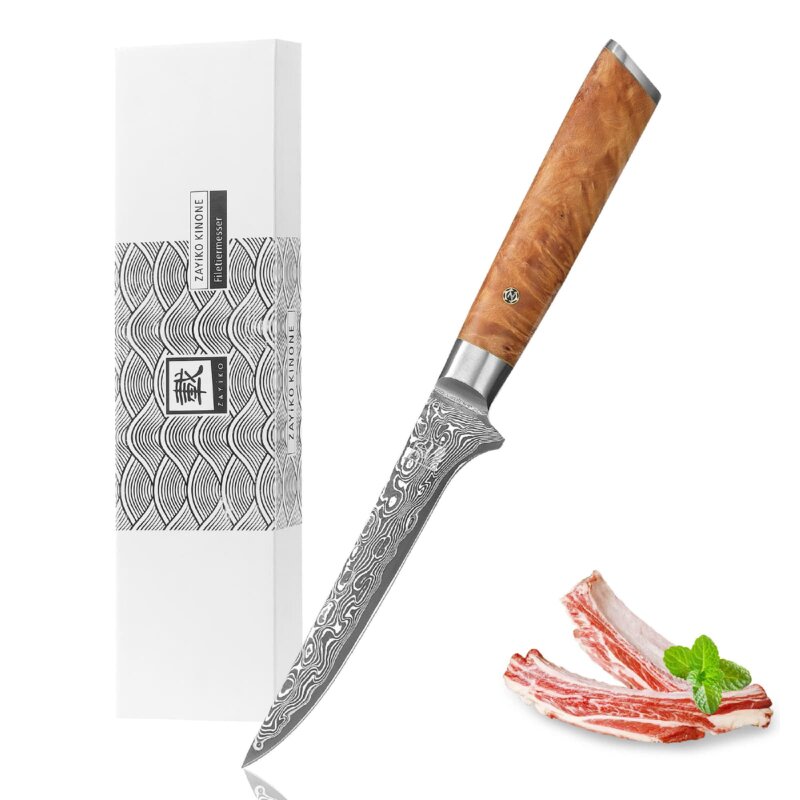 Zayiko Kinone - Ausbein- und Filetiermesser 16cm - Damastmesser aus schwarzem Stahl