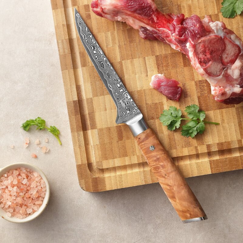 Zayiko Kinone - Ausbein- und Filetiermesser 16cm - Damastmesser aus schwarzem Stahl