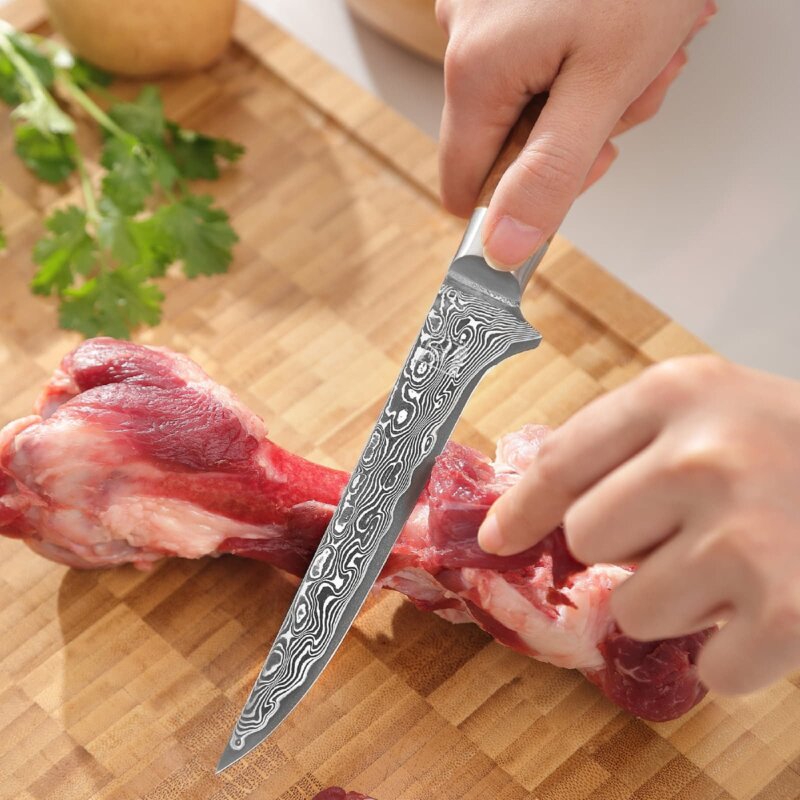 Zayiko Kinone - Ausbein- und Filetiermesser 16cm - Damastmesser aus schwarzem Stahl