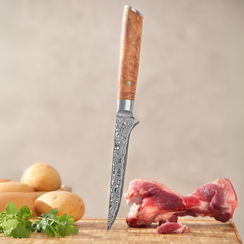 Zayiko Kinone - Ausbein- und Filetiermesser 16cm - Damastmesser aus schwarzem Stahl