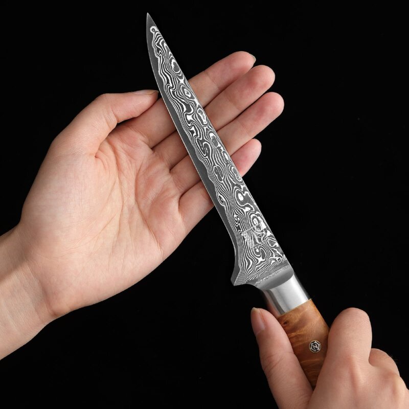 Zayiko Kinone - Ausbein- und Filetiermesser 16cm - Damastmesser aus schwarzem Stahl