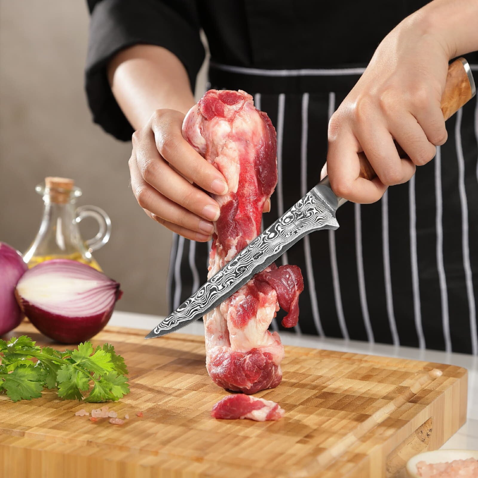 Zayiko Kinone - Ausbein- und Filetiermesser 16cm - Damastmesser aus schwarzem Stahl