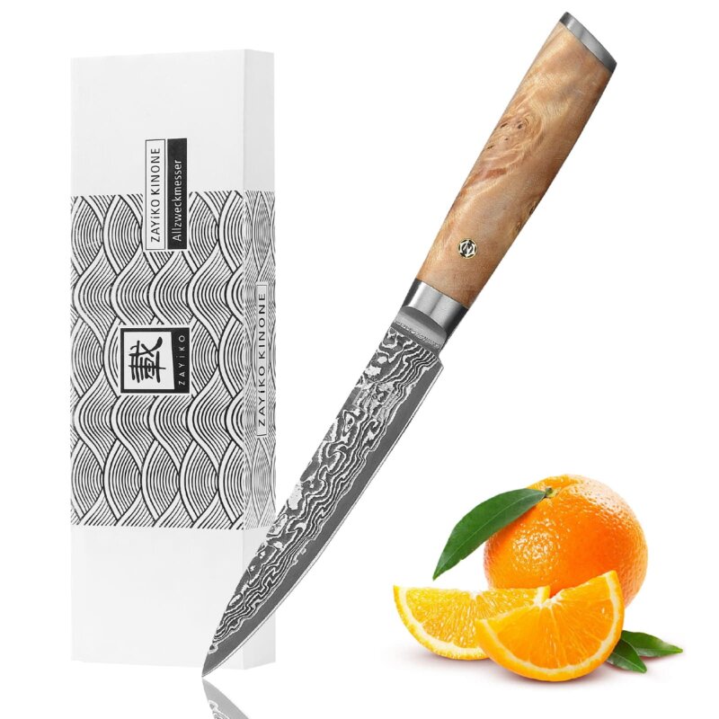 Zayiko Kinone - Allzweckmesser 12cm - Damastmesser aus schwarzem Stahl