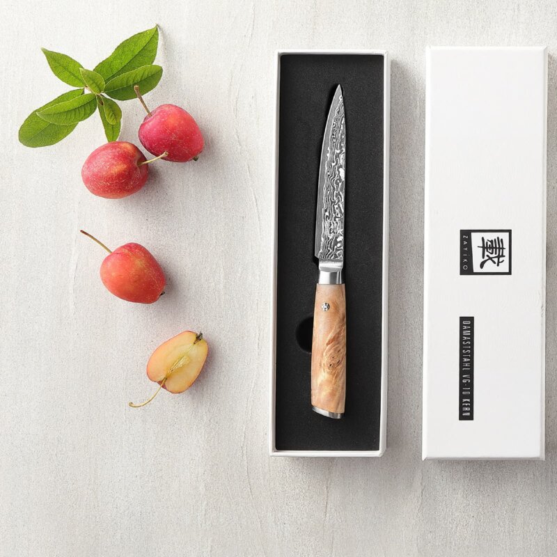 Zayiko Kinone - Allzweckmesser 12cm - Damastmesser aus schwarzem Stahl