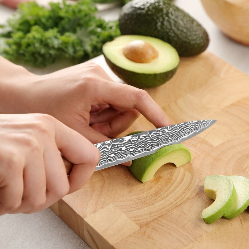 Zayiko Kinone - Allzweckmesser 12cm - Damastmesser aus schwarzem Stahl