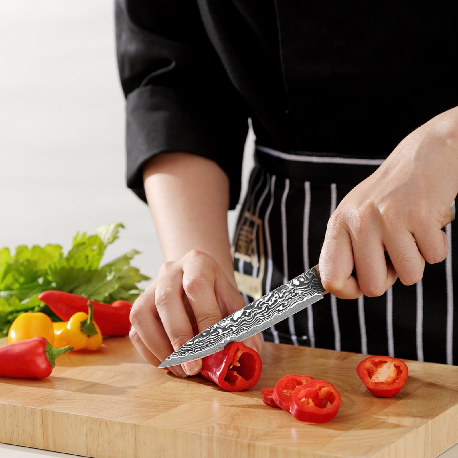 Zayiko Kinone - Allzweckmesser 12cm - Damastmesser aus schwarzem Stahl