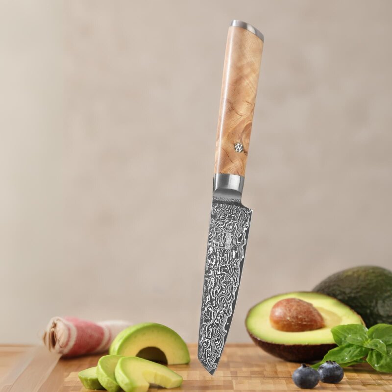 Zayiko Kinone - Officemesser Mukimono 10cm - Damastmesser aus schwarzem Stahl