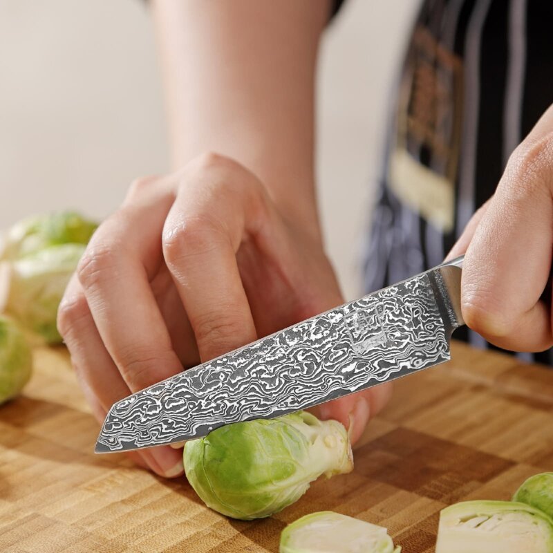 Zayiko Kinone - Officemesser Mukimono 10cm - Damastmesser aus schwarzem Stahl