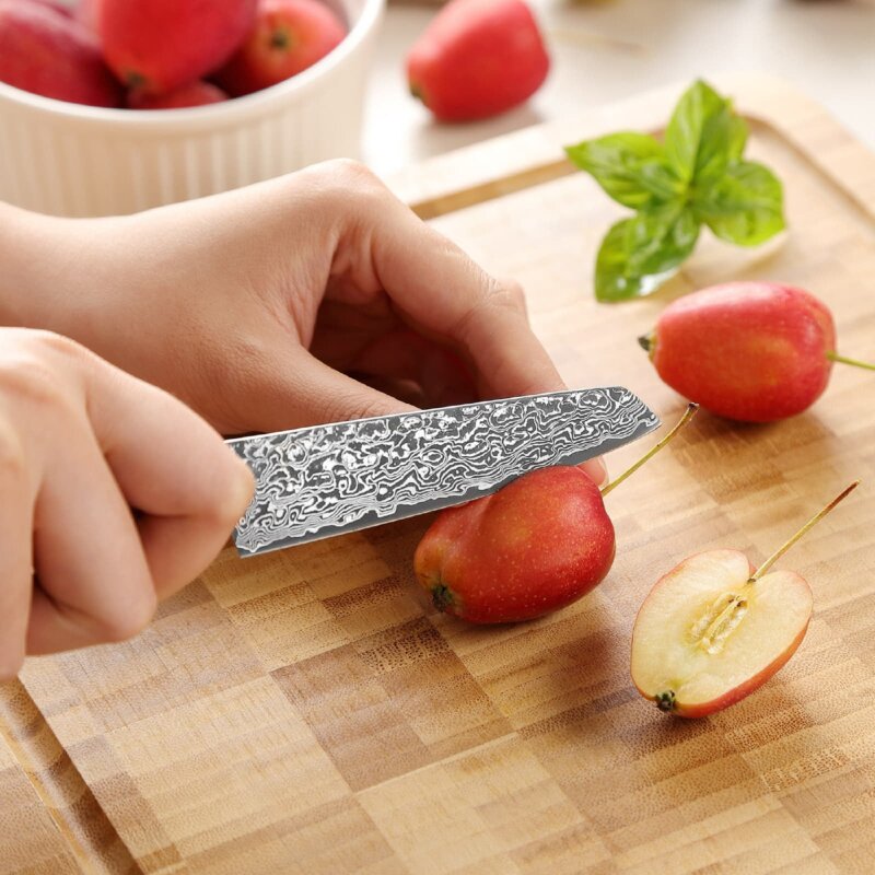 Zayiko Kinone - Officemesser Mukimono 10cm - Damastmesser aus schwarzem Stahl