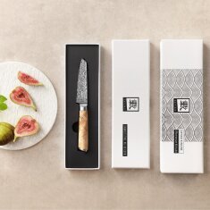 Zayiko Kinone - Officemesser Mukimono 10cm - Damastmesser aus schwarzem Stahl