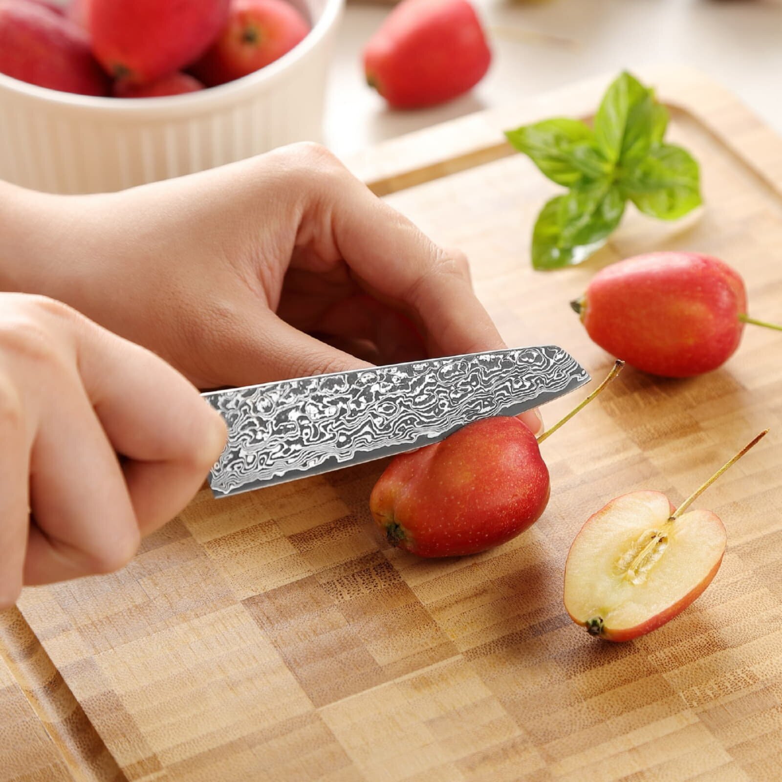 Zayiko Kinone - Officemesser Mukimono 10cm - Damastmesser aus schwarzem Stahl