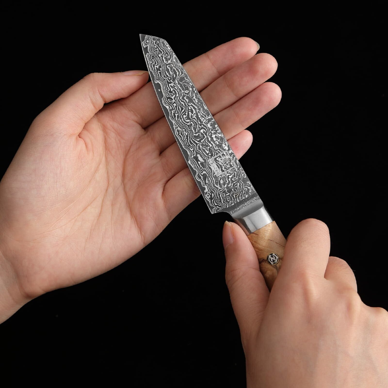 Zayiko Kinone - Officemesser Mukimono 10cm - Damastmesser aus schwarzem Stahl