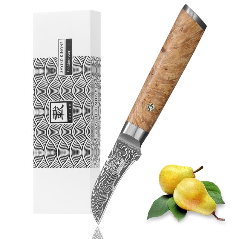 Zayiko Kinone - Schälmesser 6cm - Damastmesser aus schwarzem Stahl