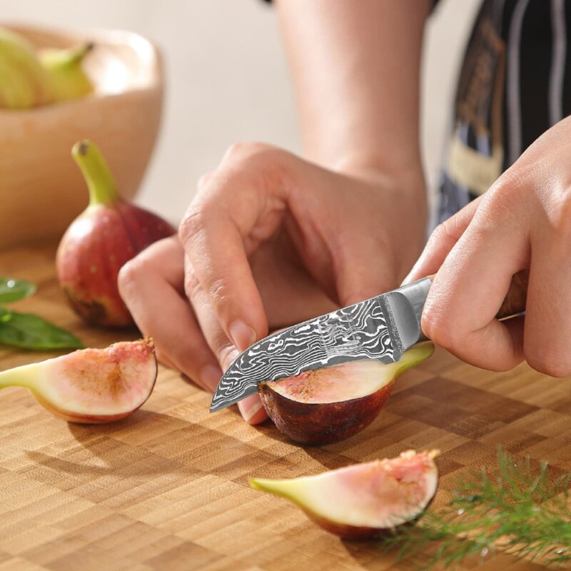 Zayiko Kinone - Schälmesser 6cm - Damastmesser aus schwarzem Stahl