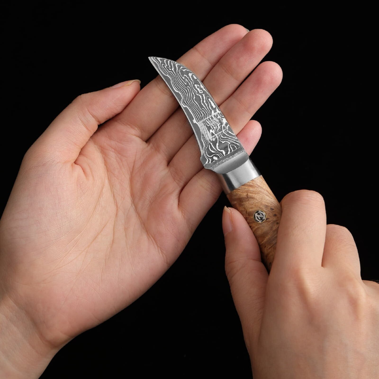 Zayiko Kinone - Schälmesser 6cm - Damastmesser aus schwarzem Stahl