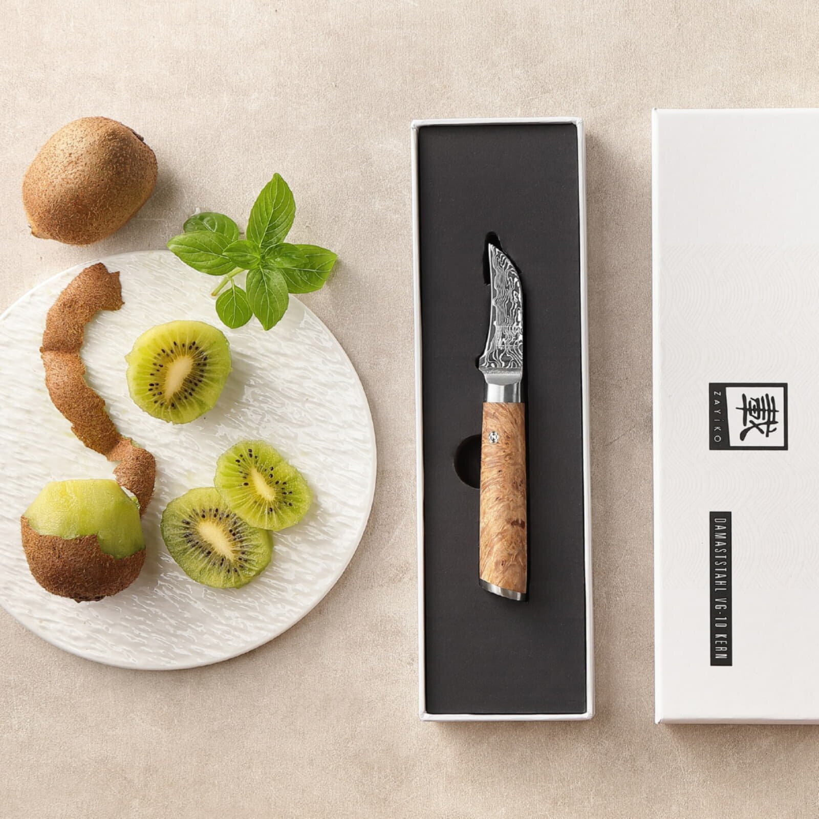 Zayiko Kinone - Schälmesser 6cm - Damastmesser aus schwarzem Stahl