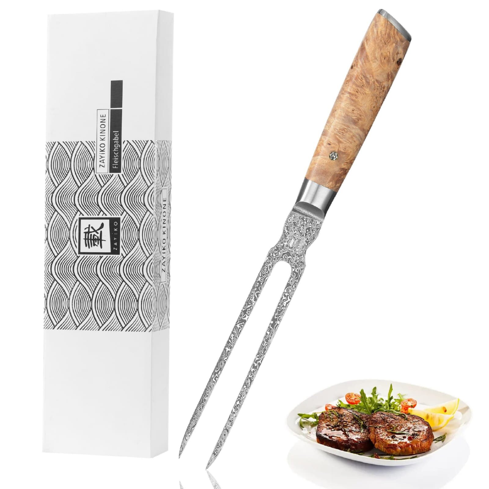 Zayiko Kinone - Tranchiergabel - Damastmesser aus schwarzem Stahl