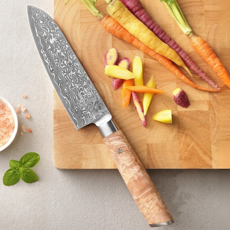 Zayiko Kinone - 3er Set Santoku, kleines Santoku, Officemesser - Damastmesser aus schwarzem Stahl