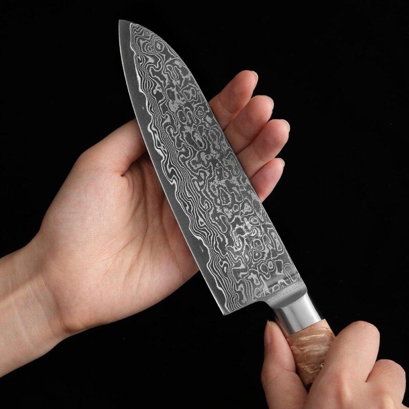 Zayiko Kinone - 3er Set Santoku, kleines Santoku, Officemesser - Damastmesser aus schwarzem Stahl