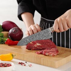 Zayiko Kinone - 3er Set Santoku, kleines Santoku, Officemesser - Damastmesser aus schwarzem Stahl