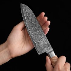Zayiko Kinone - 3er Set Santoku, kleines Santoku, Officemesser - Damastmesser aus schwarzem Stahl