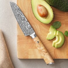 Zayiko Kinone - 3er Set Santoku, kleines Santoku, Officemesser - Damastmesser aus schwarzem Stahl