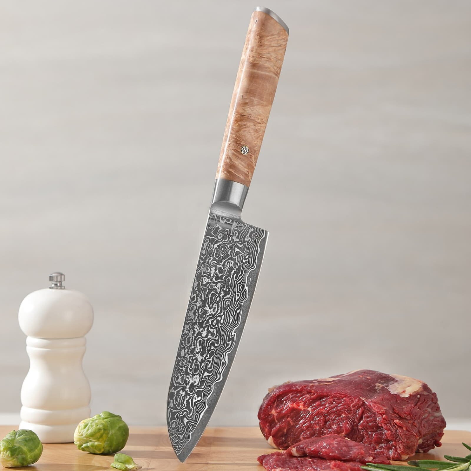 Zayiko Kinone - 3er Set Santoku, kleines Santoku, Officemesser - Damastmesser aus schwarzem Stahl