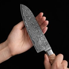 Zayiko Kinone - 4er Set Brotmesser, Santoku, kleines Santoku, Officemesser - Damastmesser aus schwarzem Stahl
