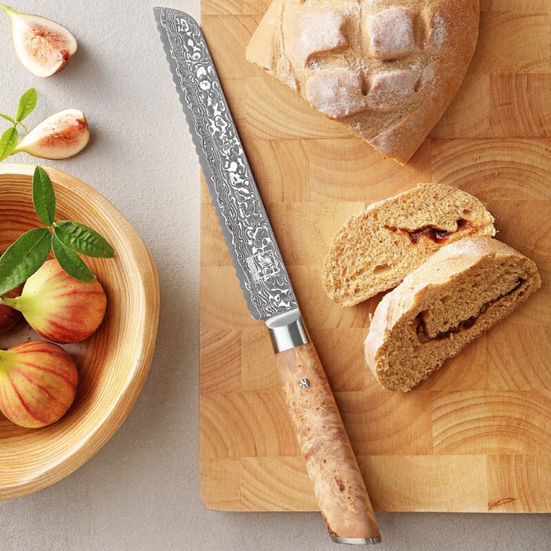 Zayiko Kinone - 6er Set Brot-, Chef-, Fleisch-, Officemesser, Santoku, kleines Santoku - Damastmesser aus schwarzem Stahl